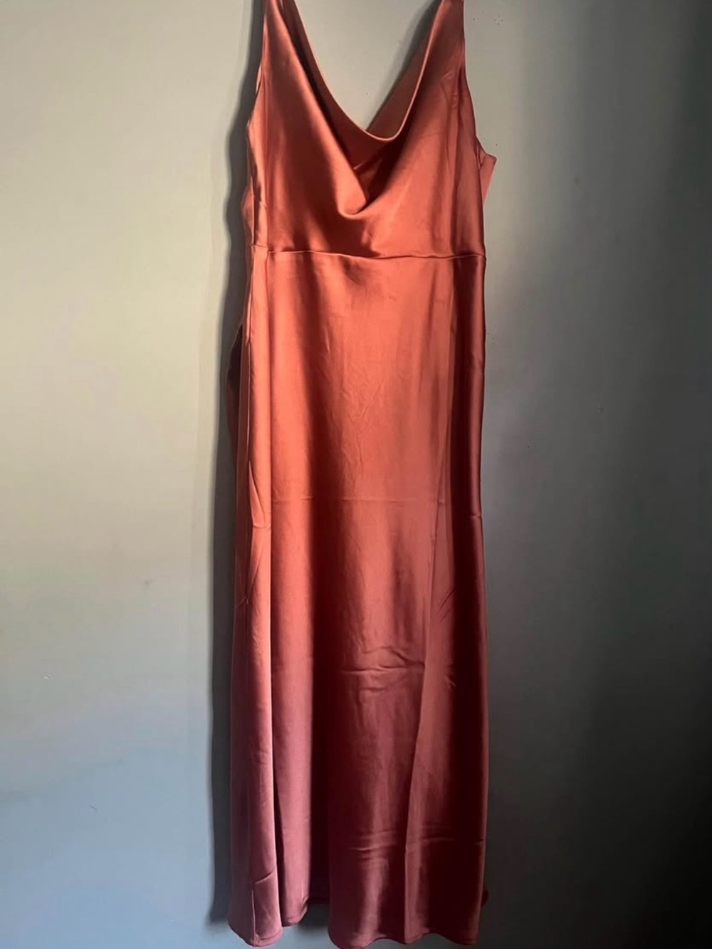 Dynamite Satin Cowl Maxi Dress in Rusty Coral
